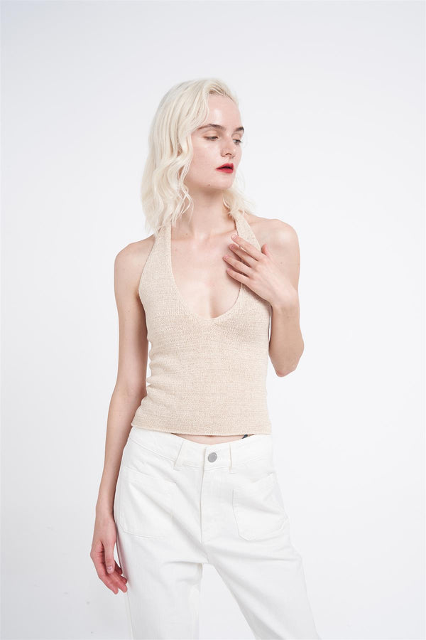 Glamorous Stone Plunge Halter-Neck-Top