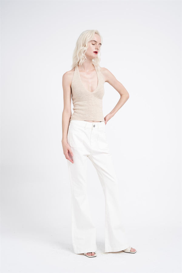 glamorous Stone Plunge Halter-Neck-Top