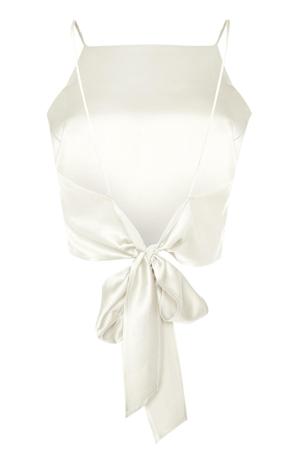 Glamorous Stone-Satin Tie-Back Crop-Top