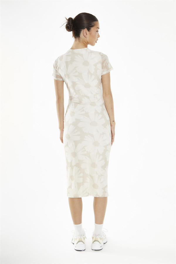 Glamorous Stone-Sunflower Mesh Bodycon Midi-Dress