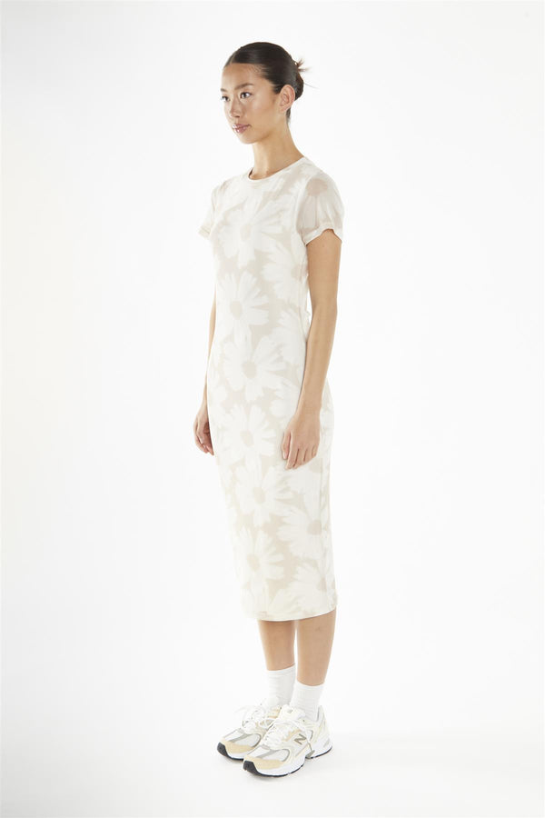 Glamorous Stone-Sunflower Mesh Bodycon Midi-Dress