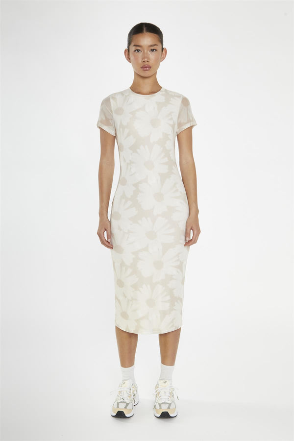 glamorous Stone-Sunflower Mesh Bodycon Midi-Dress