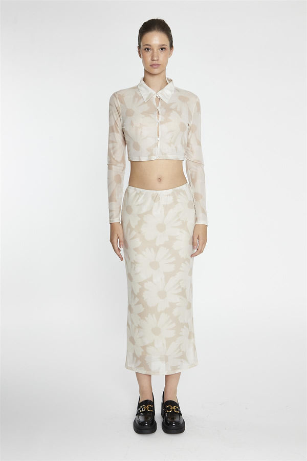 glamorous Stone-Sunflower Mesh Shirt Crop-Top