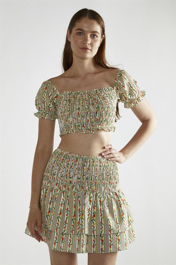 Glamorous Stripe-Ditsy Linen RaRa Mini-Skirt