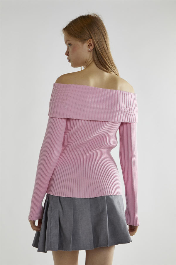 Glamorous Sugar-Pink Bardot Long-Sleeve Jumper