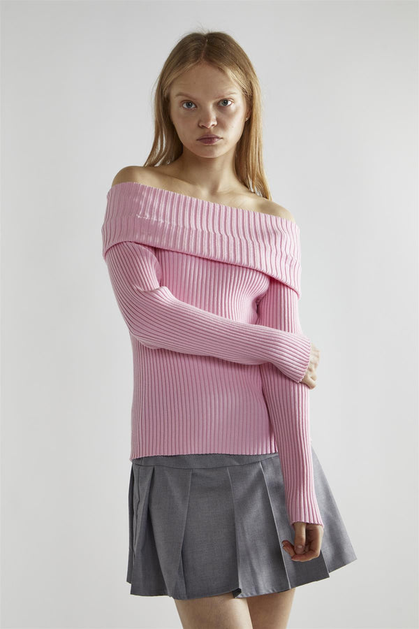 Glamorous Sugar-Pink Bardot Long-Sleeve Jumper
