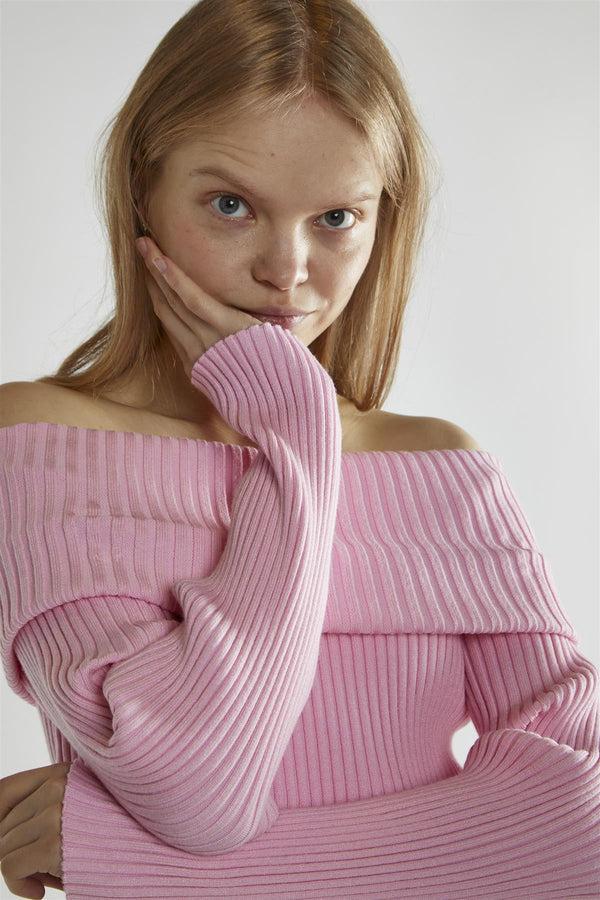 Glamorous Sugar-Pink Bardot Long-Sleeve Jumper