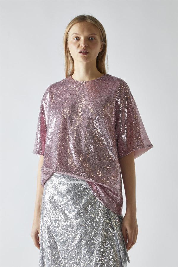 Glamorous Sugar Pink Sequin Oversized T-Shirt