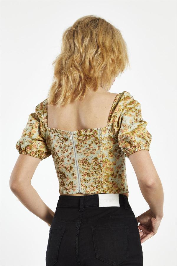 Glamorous Sunflower-Brocade Square-Neck Corset-Top
