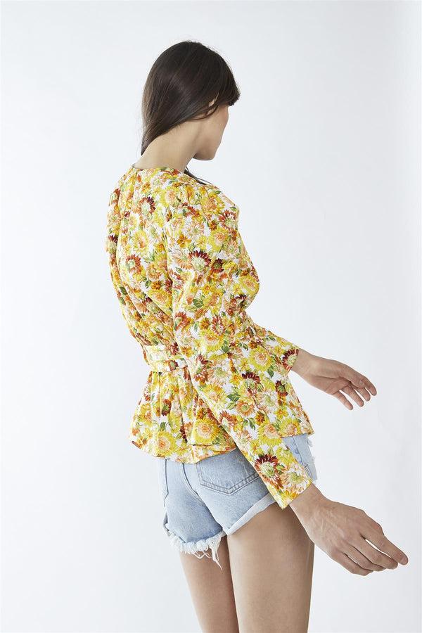 Glamorous Sunflower Floral Belted Top