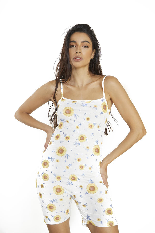 Glamorous Sunflower Rib Bodycon Playsuit