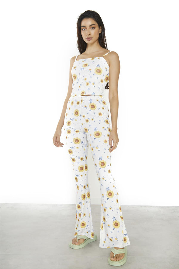 glamorous Sunflower Rib Flared Trousers
