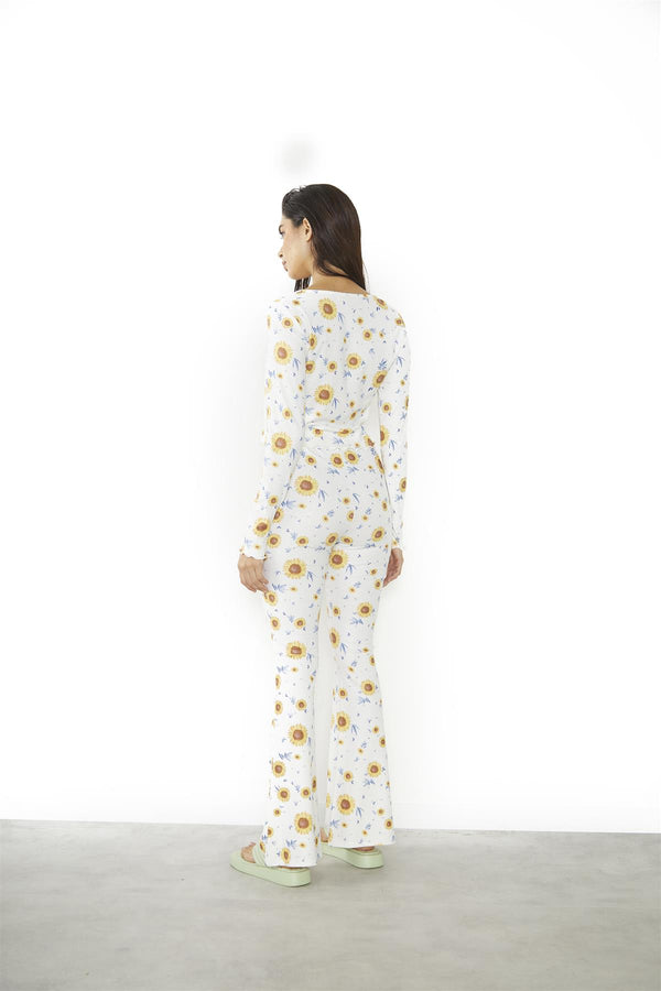 Glamorous Sunflower Rib Tie-Front -Top