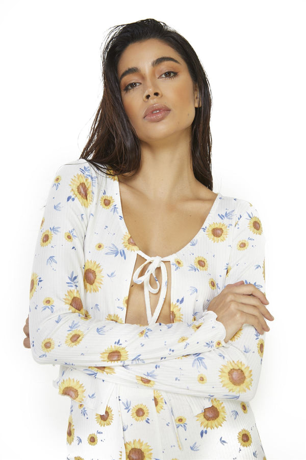 Glamorous Sunflower Rib Tie-Front -Top