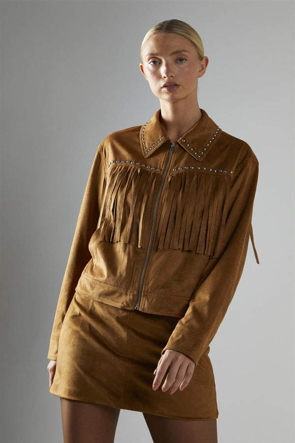 Glamorous Tan Fringed Jacket