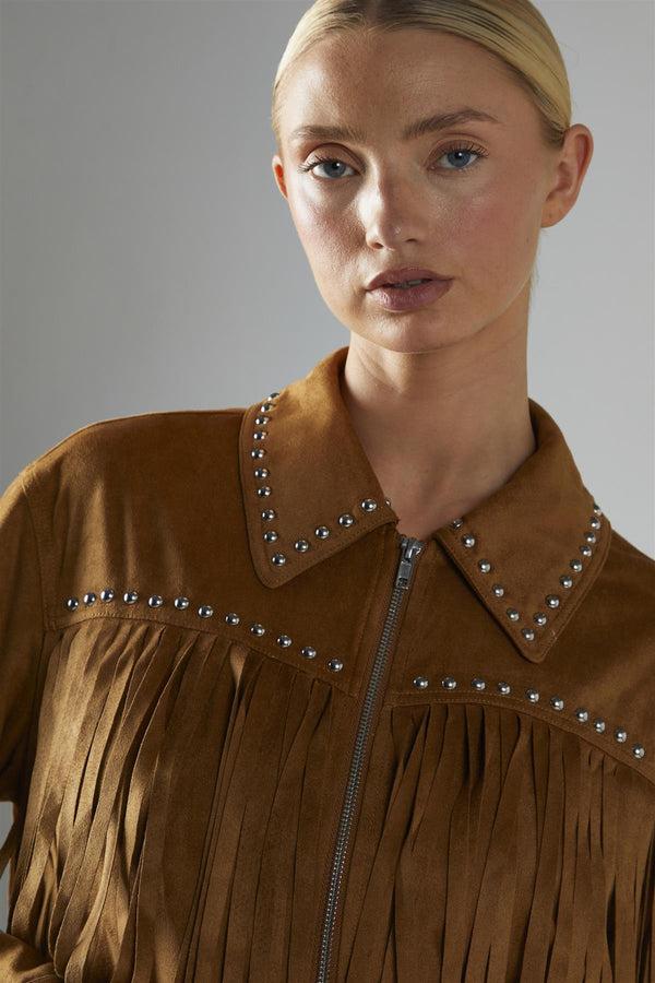 Glamorous Tan Fringed Jacket
