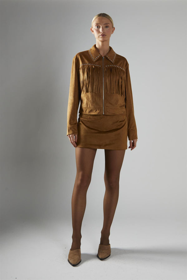 glamorous Tan Fringed Jacket