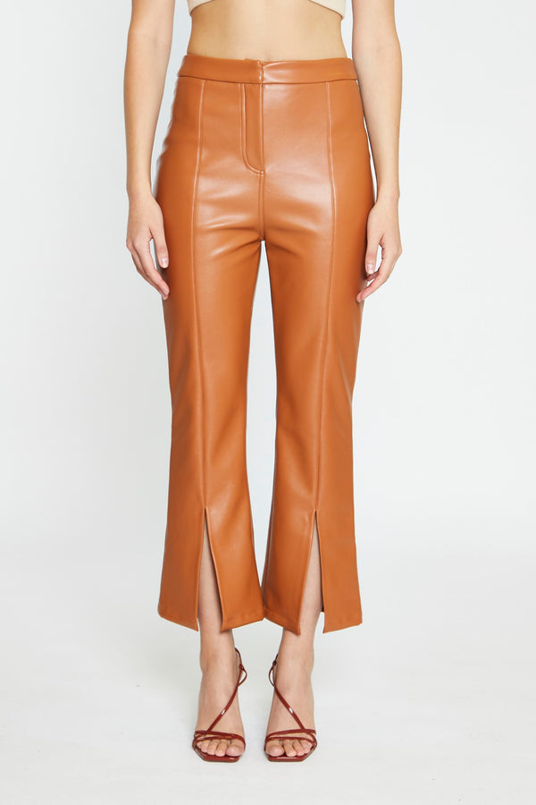 Glamorous Tan PU Flared Trousers