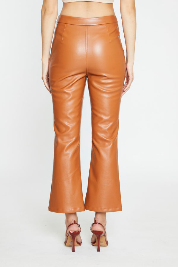 Glamorous Tan PU Flared Trousers