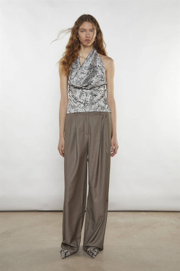 glamorous Taupe-Brown Wide-Leg Trousers