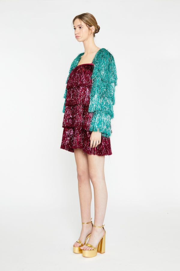 Glamorous Teal Tinsel Fringe Jacket