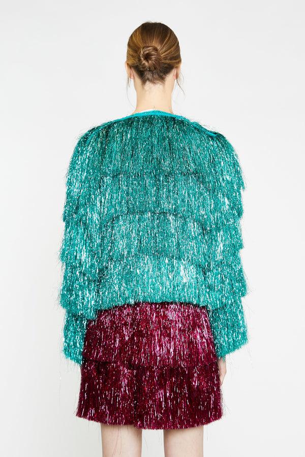 Glamorous Teal Tinsel Fringe Jacket