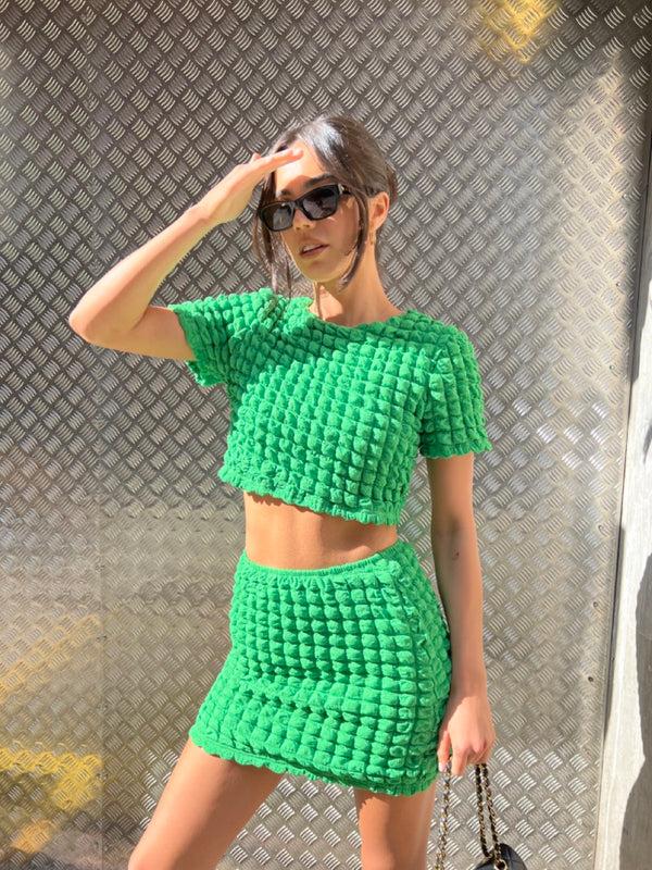 Glamorous Textured Green Crop Top