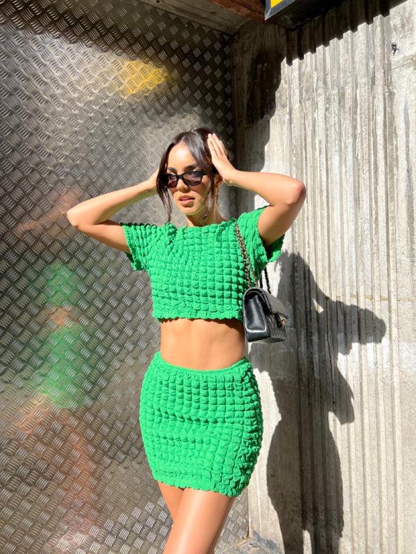 glamorous Textured Green Crop Top
