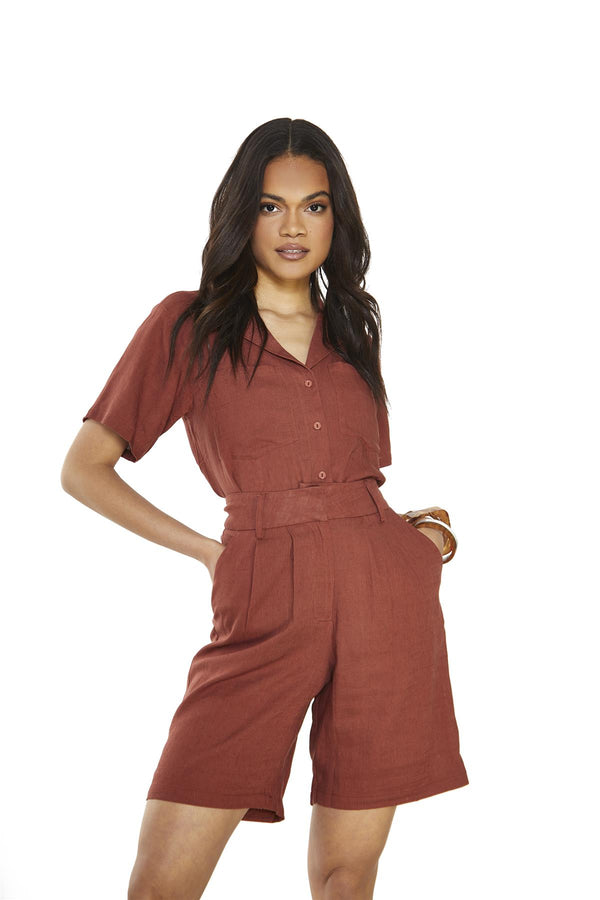 Glamorous Umber Long High-Waisted-Shorts