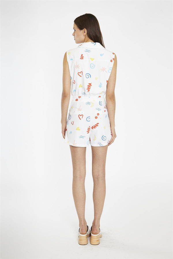 Glamorous Vacation-Print Collared Playsuit
