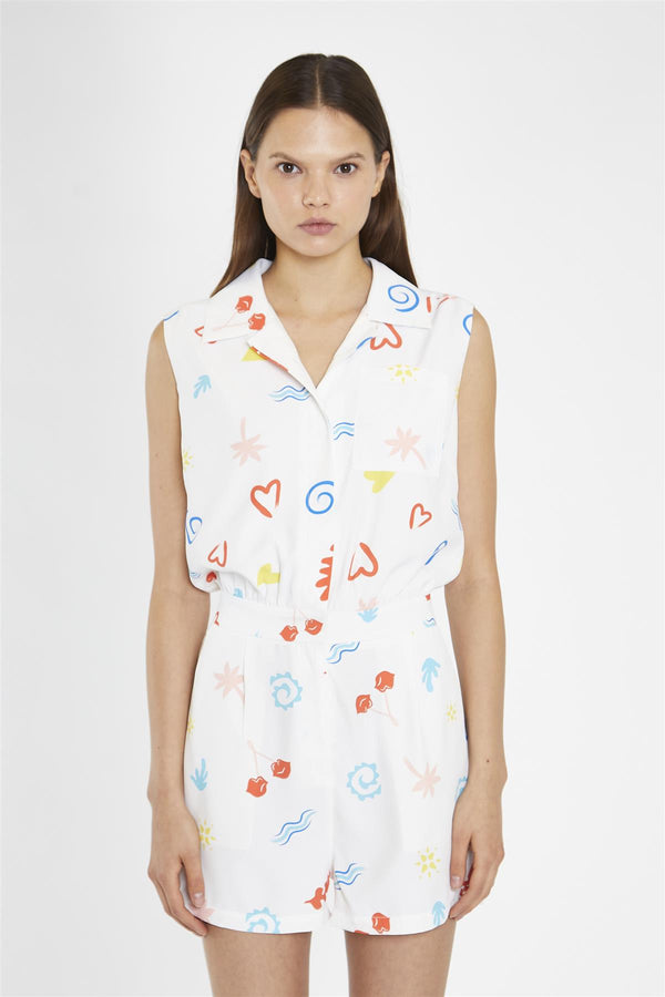 Glamorous Vacation-Print Collared Playsuit