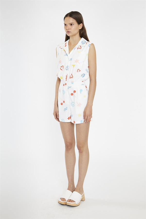 Glamorous Vacation-Print Collared Playsuit