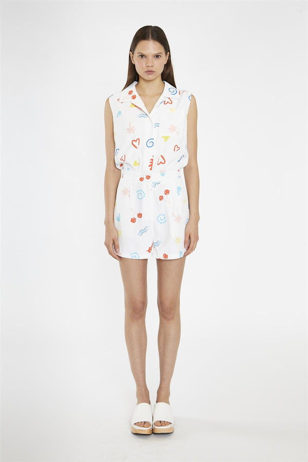 glamorous Vacation-Print Collared Playsuit
