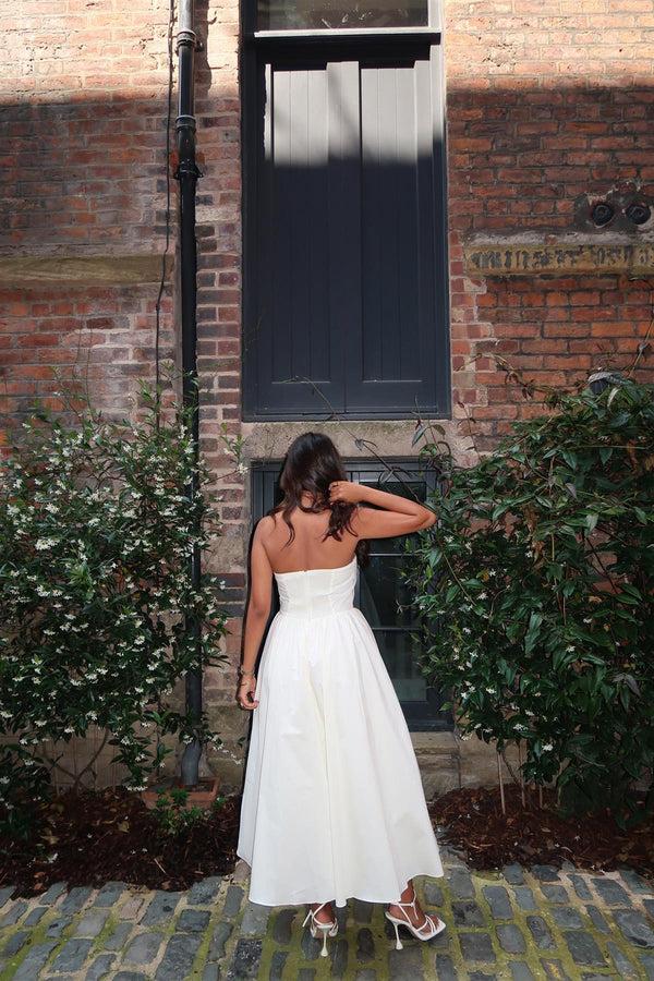 Glamorous Vanilla Bandeau-Pleated Maxi-Dress