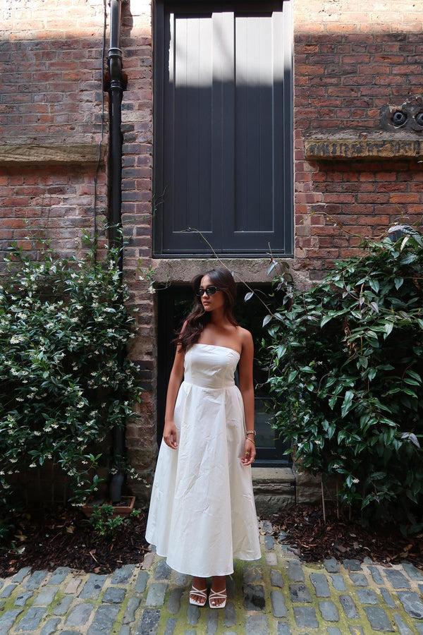 Glamorous Vanilla Bandeau-Pleated Maxi-Dress