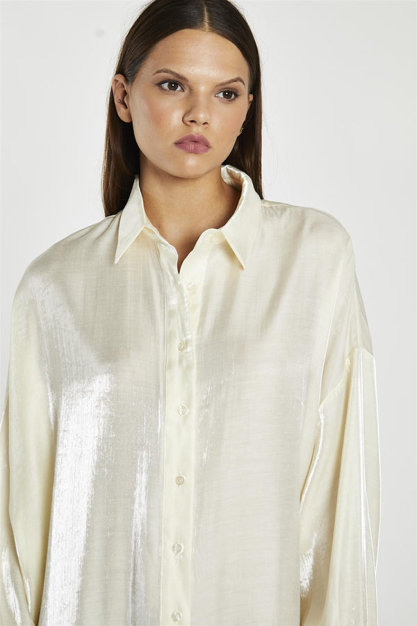 Glamorous Vanilla-Shimmer Shirt-Dress