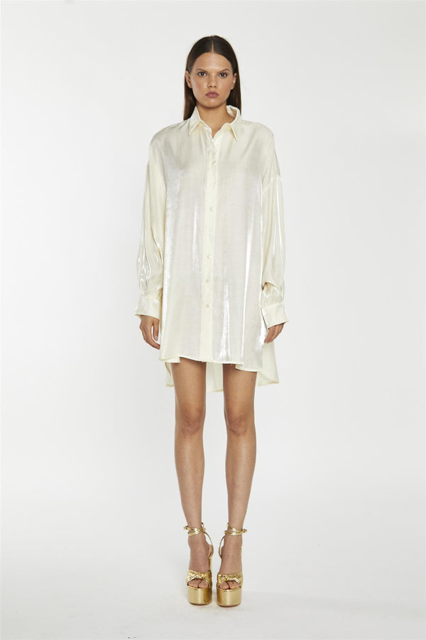 glamorous Vanilla-Shimmer Shirt-Dress