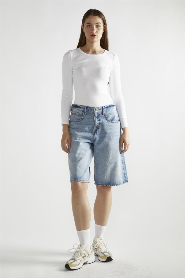 glamorous Vintage-Blue Denim Long Shorts