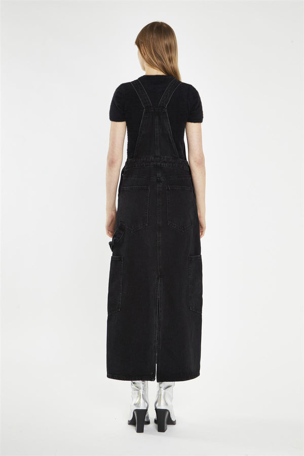Glamorous Washed-Black Denim Dungaree Midi-Dress