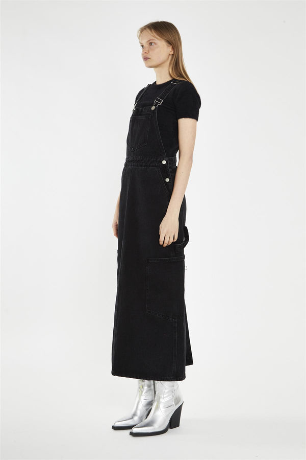 Glamorous Washed-Black Denim Dungaree Midi-Dress
