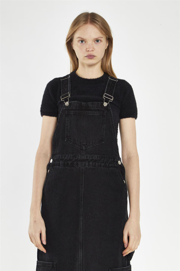 Glamorous Washed-Black Denim Dungaree Midi-Dress