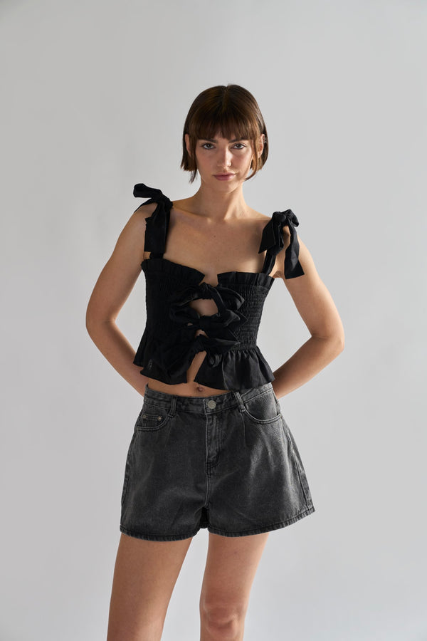 Glamorous Washed-Black Denim-Shorts