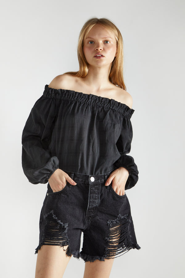 Glamorous Washed Black Distressed Denim Shorts