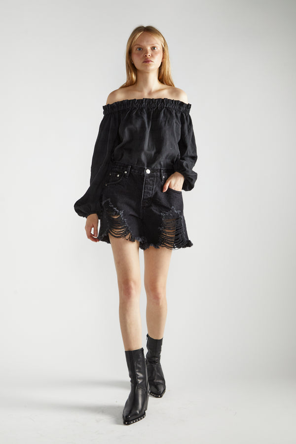 glamorous Washed Black Distressed Denim Shorts