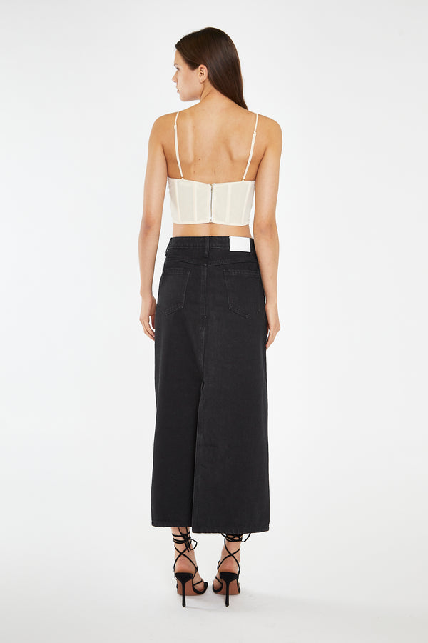 Glamorous Washed Black Straight-Fit Maxi-Skirt