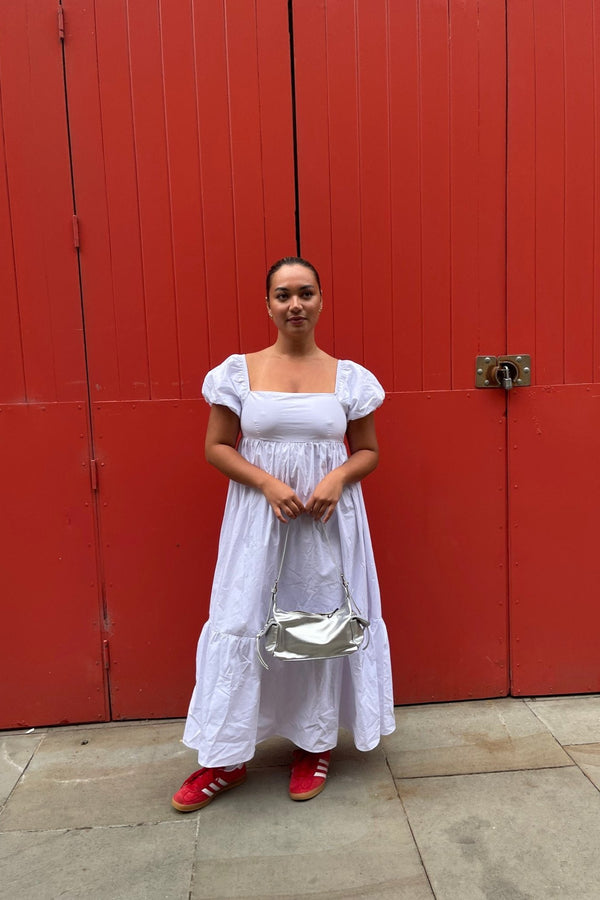 glamorous White Babydoll Midaxi-Dress