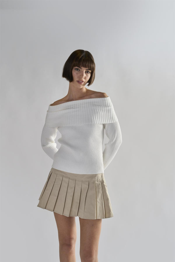 Glamorous White Bardot Long-Sleeve Jumper