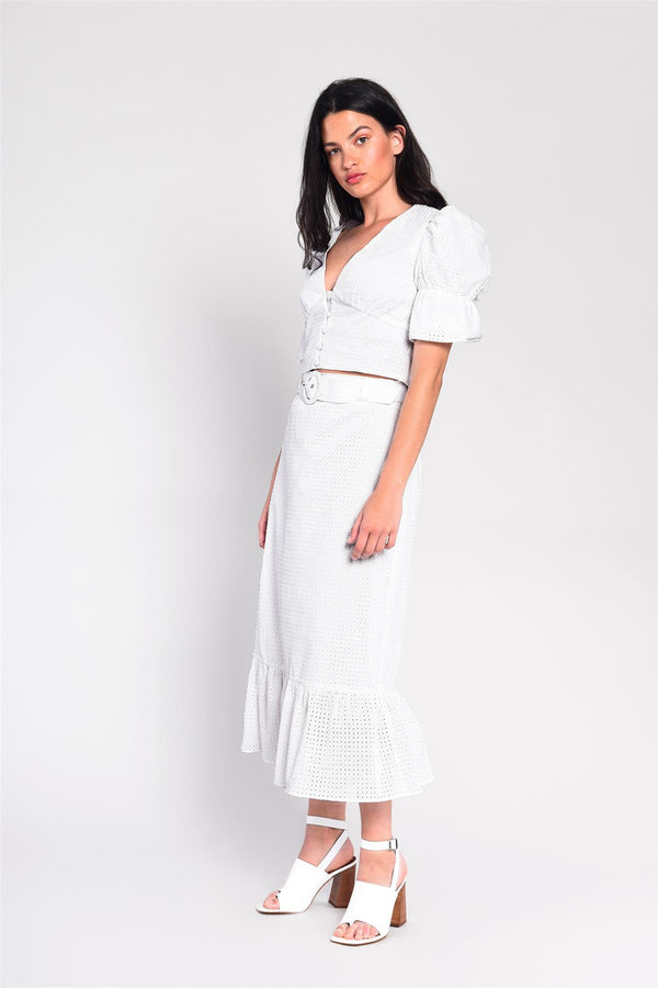 Glamorous White Belted Midi-Skirt