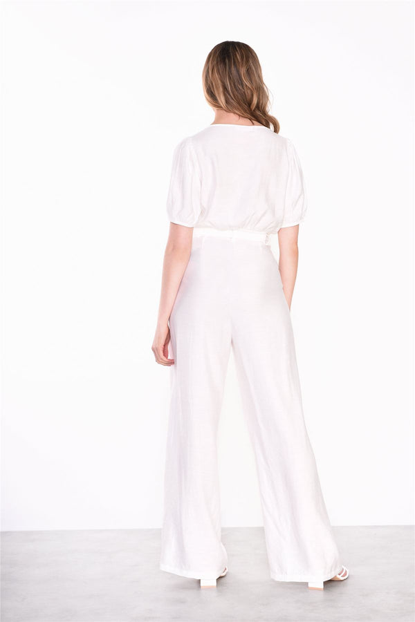 Glamorous White Belted Wide-Leg Trousers