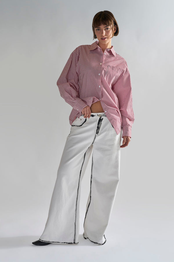 glamorous White-Black Edges Wide-Leg Jeans